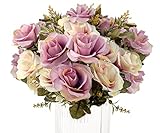Bffach Rosen Künstliche Blumen, 3 Blumenstrauß Blumenschmuck, Seidenblumen für Hausgarten Party Büro Dekoration, Kunstblumen für Braut Hochzeitssträuße, Tisch Dekoration Esszimmer(Violett)