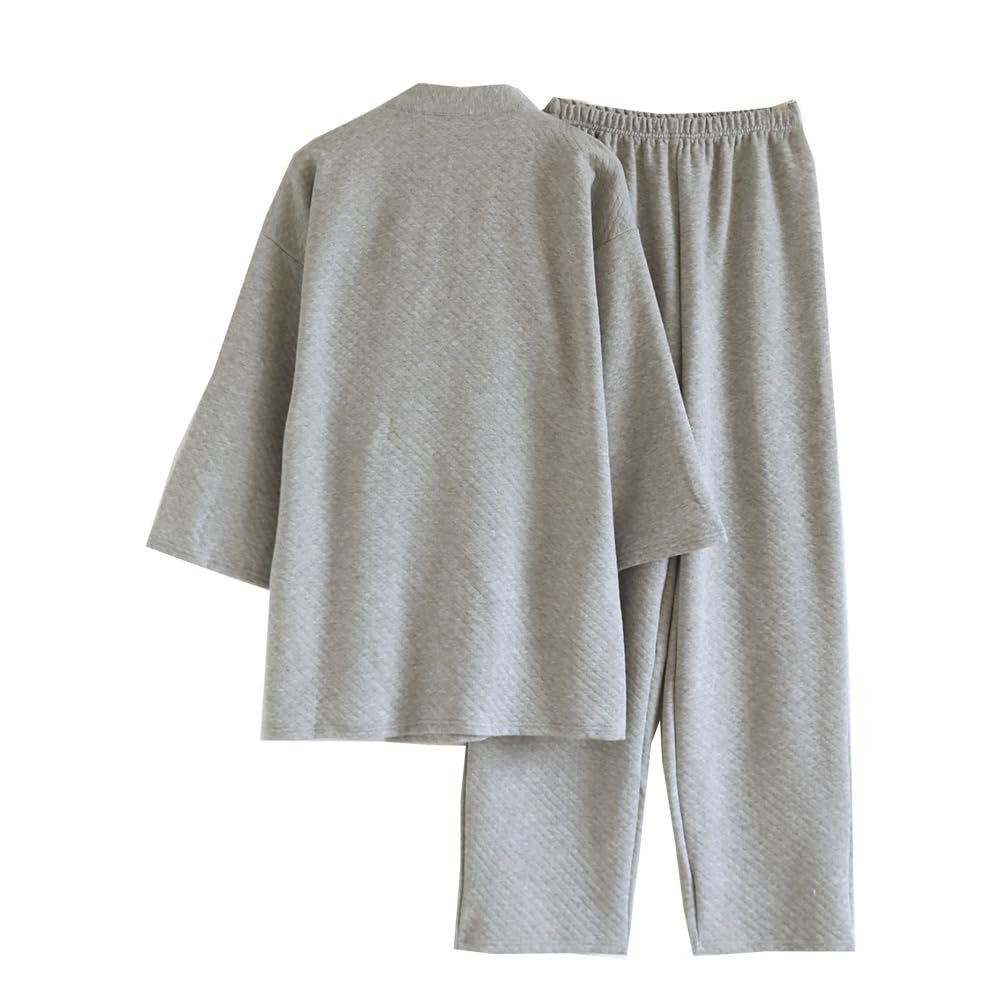 FANCYPUMPKIN Hombres Grueso Kimono Conjunto cálido Estilo japonés Ropa de Dormir