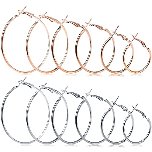 12 pares de pendientes de aro con cuentas de 6 tamaños, hipoalergénicos, pendientes de aro abiertos, pendientes de aro para manualidades, regalo de boda, fiesta, festival, favores (oro, plata)