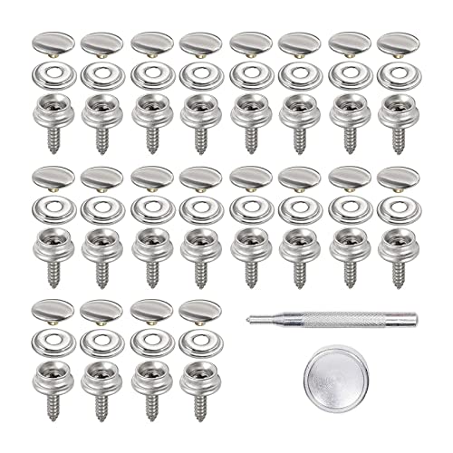 20 Pièces Boutons Pression Toile Marine, Boutons Pression en Acier Inoxydable, Kit de Fermeture à Pression, Kit de bouton Pression à Visser, Pour Bateau,...