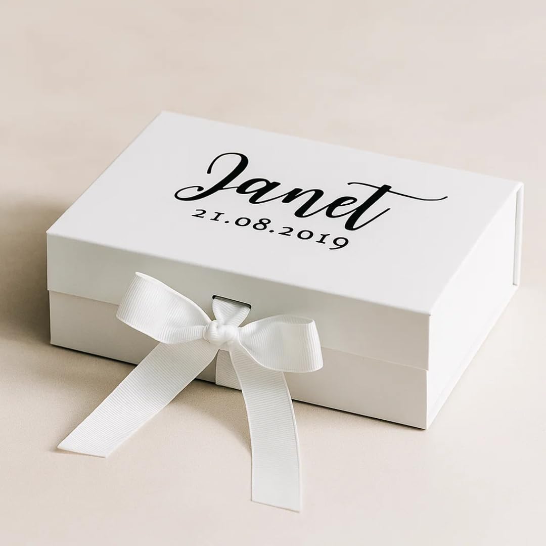 Trendi Personalised Gift Box with Ribbon & Magnetic Closure Available in Medium & Large, Black & White – Keepsake Box for Birthday, Wedding, Bridesmaid, Groomsmen — image 1