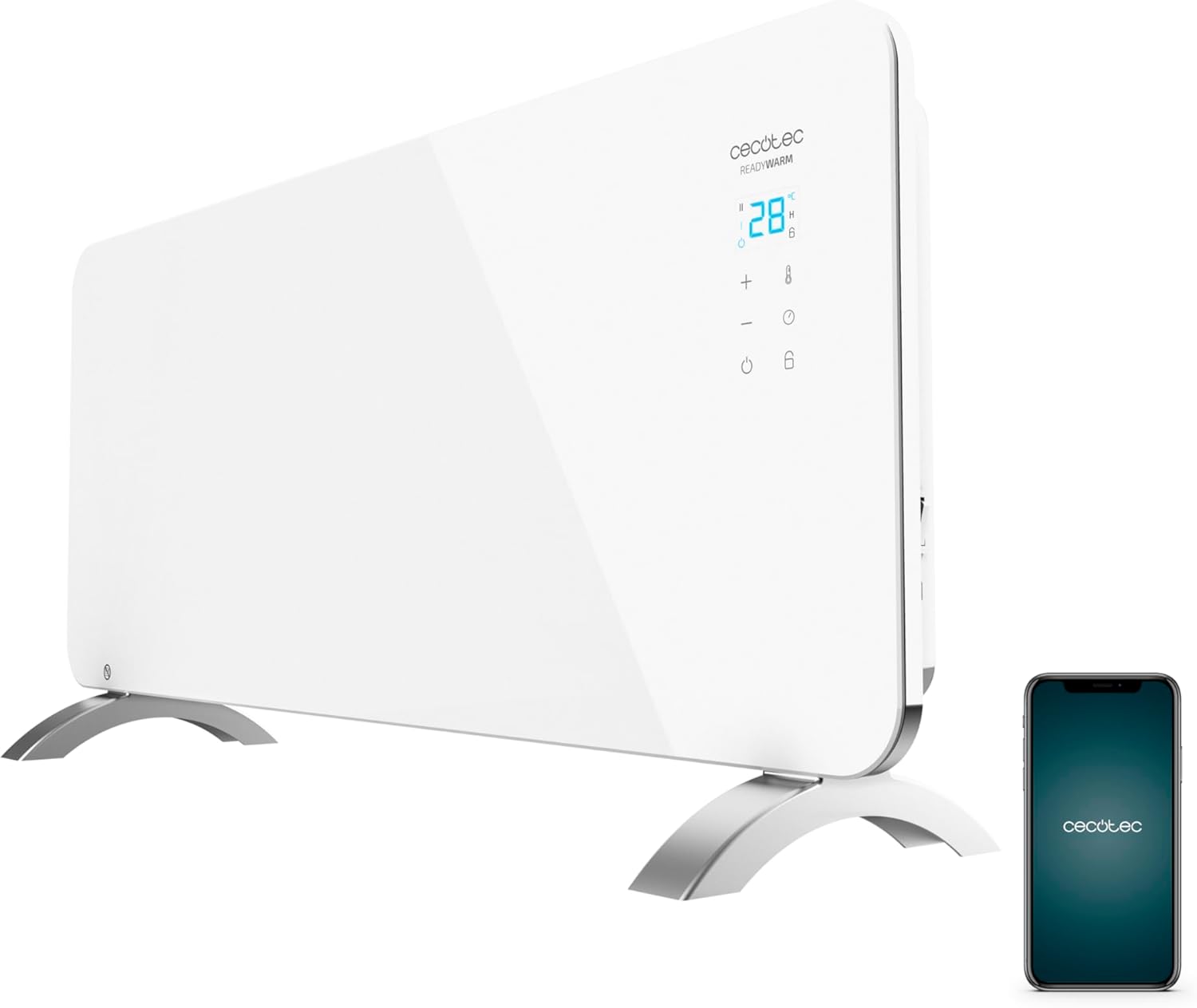 Cecotec Radiatore elettrico a basso consumo energetico pronto per connessione calda 6750 cristallo con Wifi, 2000 W, termostato regolabile, 2 modalità, timer, supporto per piedi Bianco 2000 W - Immagine 1