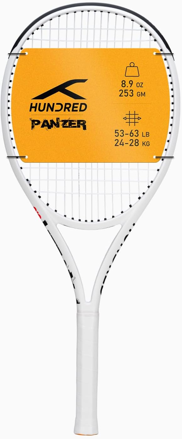 Hundred Panzer Strung Tennis Racket with Full Cover | 3 Points Head Heavy | Grip Size 2 (4 1/4 inches) | 253 grams
