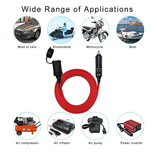 Image of SPARKING 12FT Car Cigarette Lighter Extension Cord 12FT - Male Plug to Female Socket 16AWG Heavy Duty Extension Cable with LED Lights Power for Tire Pump, Air Compressor (12FT)