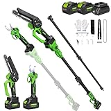 4-in-1 Electric Pole Saw & Pruning Shears, 6 Inch Pole Saws for Tree Trimming, Cordless Pruning Shears with Lightweight 15ft Extension Pole, 2 * 4.0Ah Battery Powered Pole Saw Pole Pruner for Garden