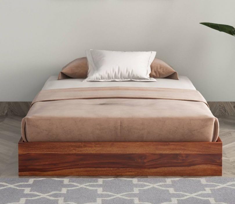Image of Solid Sheesham Wooden Bed 6X3 Low Floor Platform Bed for Bedroom | Wooden Single Bed Cot Without Storage | Modern Minimalist Bed Frame | Heavy Duty Solid Wood 6X3 Bed | (Walnut Finish)