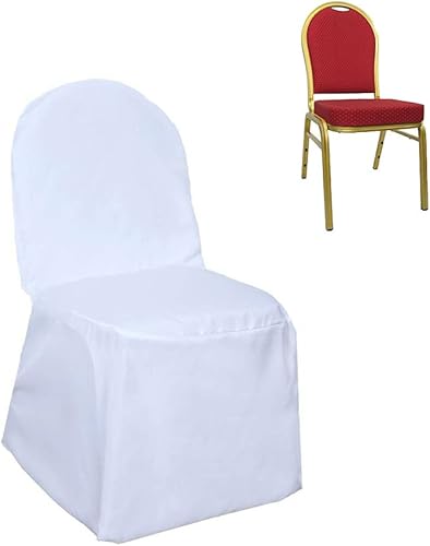 TABLECLOTHSFACTORY - 50 fundas redondas de poliéster blanco para sillas de banquetes de lino para sillas de comedor para bodas, fiestas, eventos,