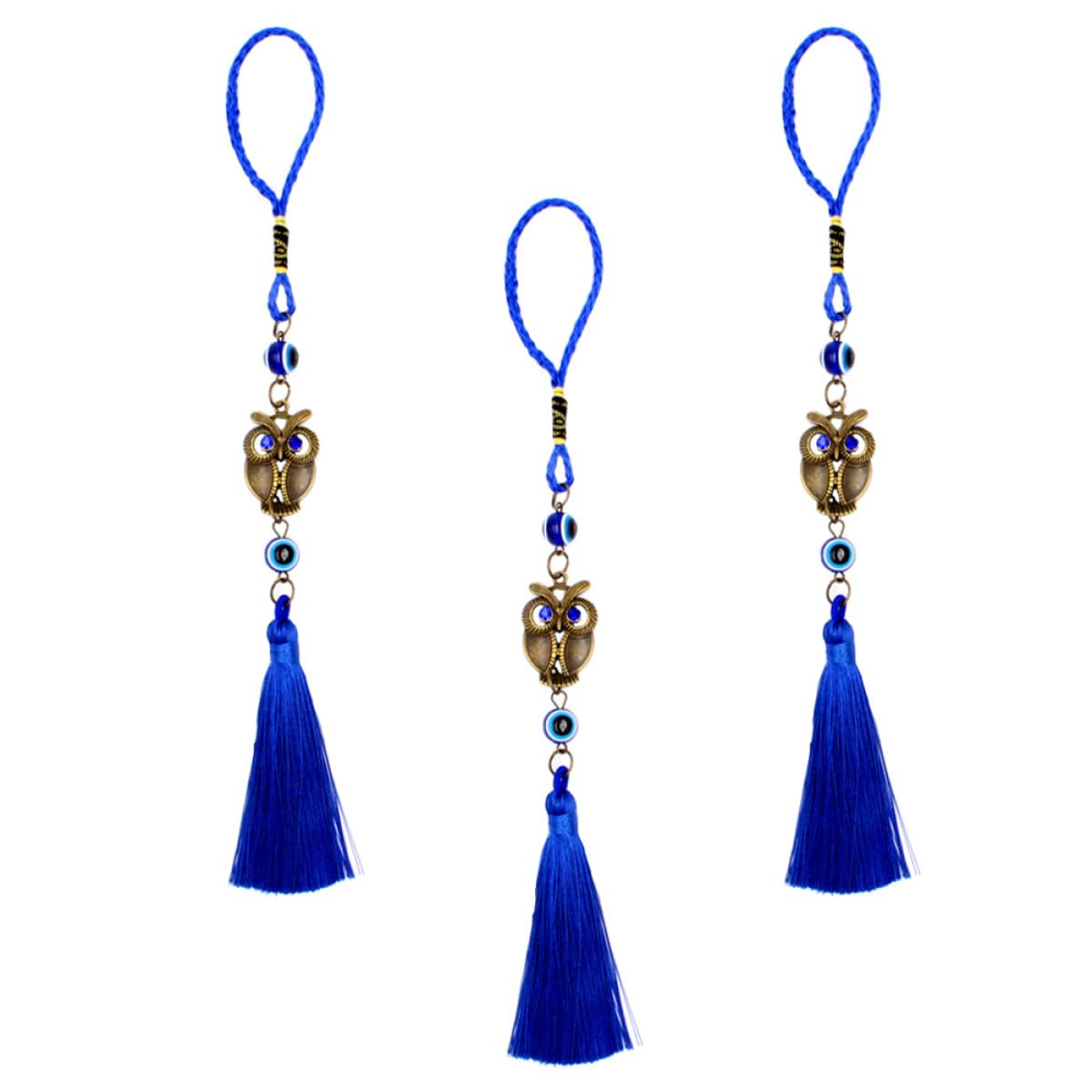Owl Tassel Pendant Charm, Blue Alloy, Set of 3
