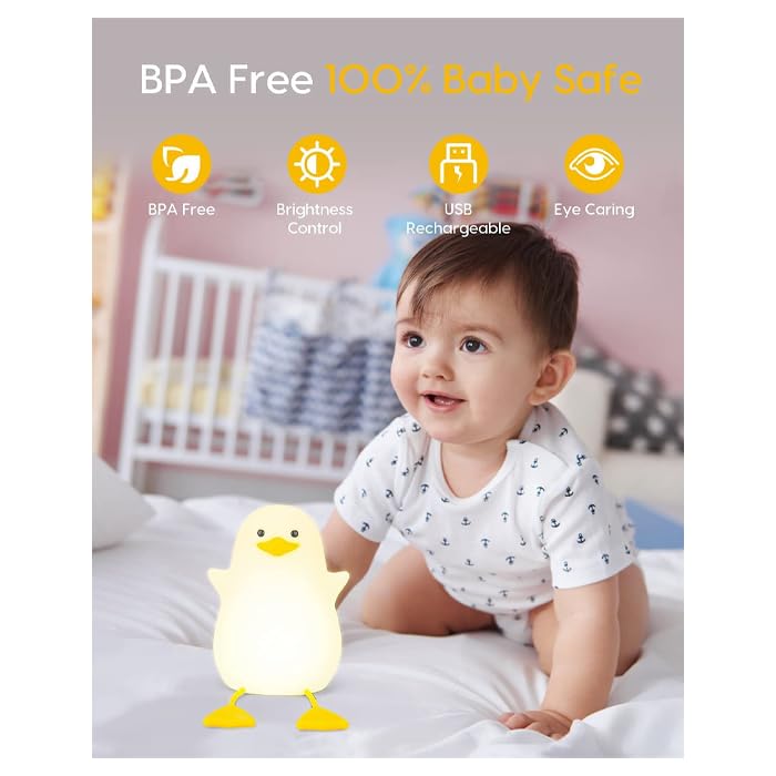 Image of One94Store Rechargeable Silicone Duck Night Lamp - Touch-Control LED Light with Color-Changing Feature, Multicolor Nightlight for Kids' Bedroom Decor, Perfect Baby Gift