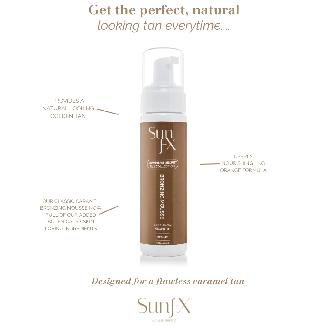 SunFX Ultra Deluxe Self Tanning Bronzing Mousse | Medium Tan | Foam enriched with Kakadu Plum, Aloe Vera and Coconut 7.6 fl oz