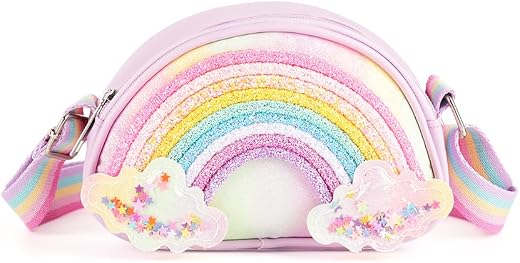 PALAY® Toddler Purse for Kids Small Rainbow Crossbody Bag Cute Mini Glitter Sling Bags Birthday Gifts for Girls (18x11.5CM)