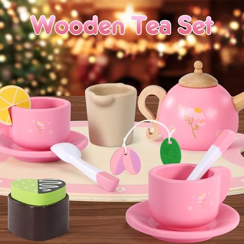 Wooden Tea Set for Toddlers, Kids Tea Set Toys for Year
