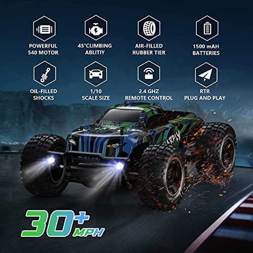 Elvodosia Rc Remote Control Cars Trucks, 1/10 Scale Hobby 4X4 Offroad Cars For Adults[30+ Kmh][Double Batteries+Charger][2.4 Ghz Controller],Monster Rc Cars Toys For Adult,Kid Boy Age 8-12 #TOP6