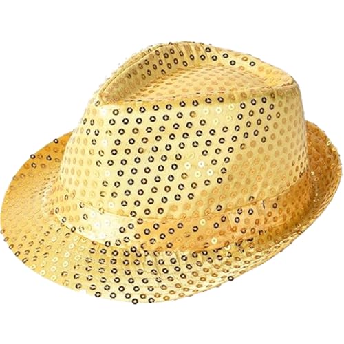 Fashion Sports Dude Sombrero Fedora con lentejuelas y purpurina para niños y niñas, sombrero de discoteca brillante, ideal para despedidas de soltera y bailarines de jazz. (dorada, One Size)