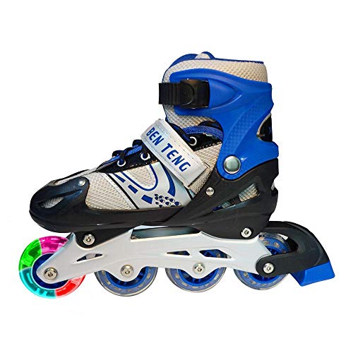 Patins 4 Rodas In Line Abec7 Ajustável 31 à 42 Luz Led Xmbt Azul - 35-38