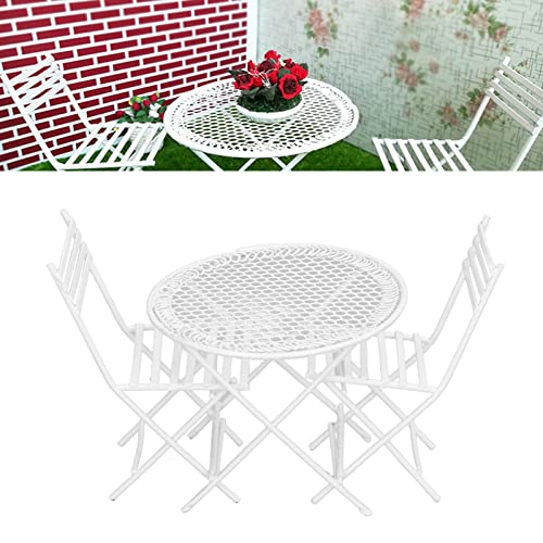 Dilwe 1:12 Puppenhaus-Gartentisch-Stuhl-Set, Wei?e Miniatur-Patio-Bistro-M?Bel, Puppenhaus-Dekorationszubeh?rBaby Parts – Bild 5