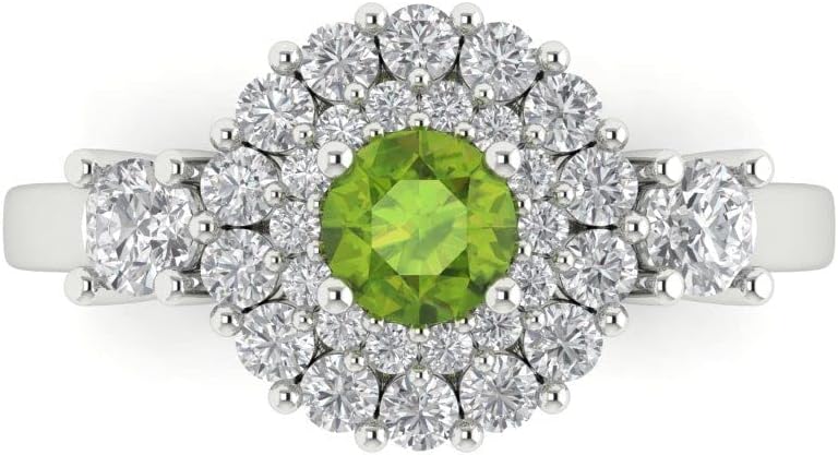 1.4 ctw Women's Engagement Ring | 18K White Gold | 5.0mm Round Cut Natural Peridot Halo Anniversary Bridal Promise Ring