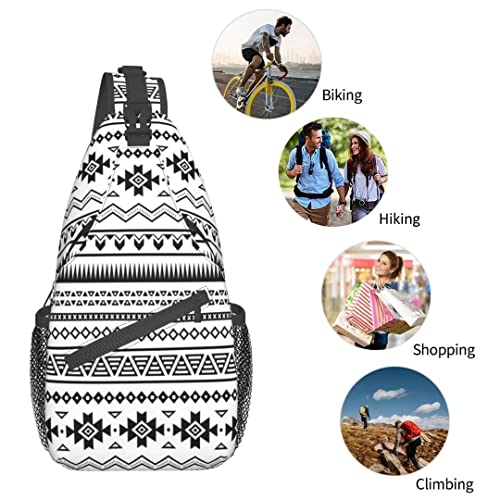 Aztec Ethnic Pattern Design Sling Bag For Women Men Crossbody Shoulder Backpack American Folkloric Art Borders Ancient Tribal South America Culture Chest Bags Gym Travel Hiking Casual Daypack Unisex #TOP5