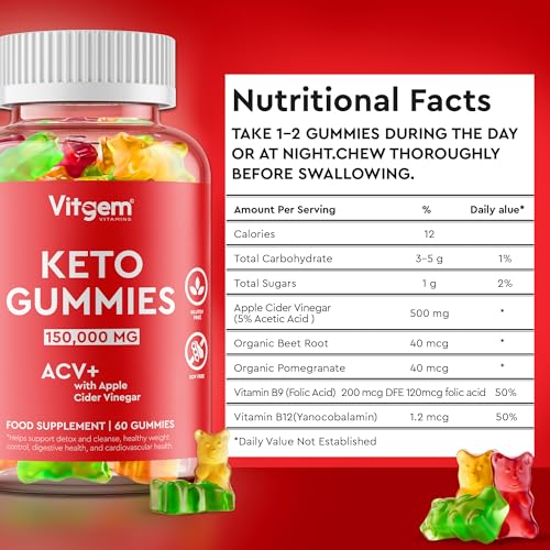 Vitgem 60 Keto Gummies - Vegan and Gluten Free Ketogenic Weight Loss Support Supplement - Low Calorie Natural Flavoured Apple Cider Vinegar Acv Gummy for Detox & Diet Support - Image 6