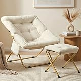 Clevich Poltrona relax con sgabello, 72 x 76 x 78 cm, pieghevole Lazy Chair in peluche, con tasca laterale e robusta struttura in metallo per angolo lettura, appartamento, soggiorno, camera da letto