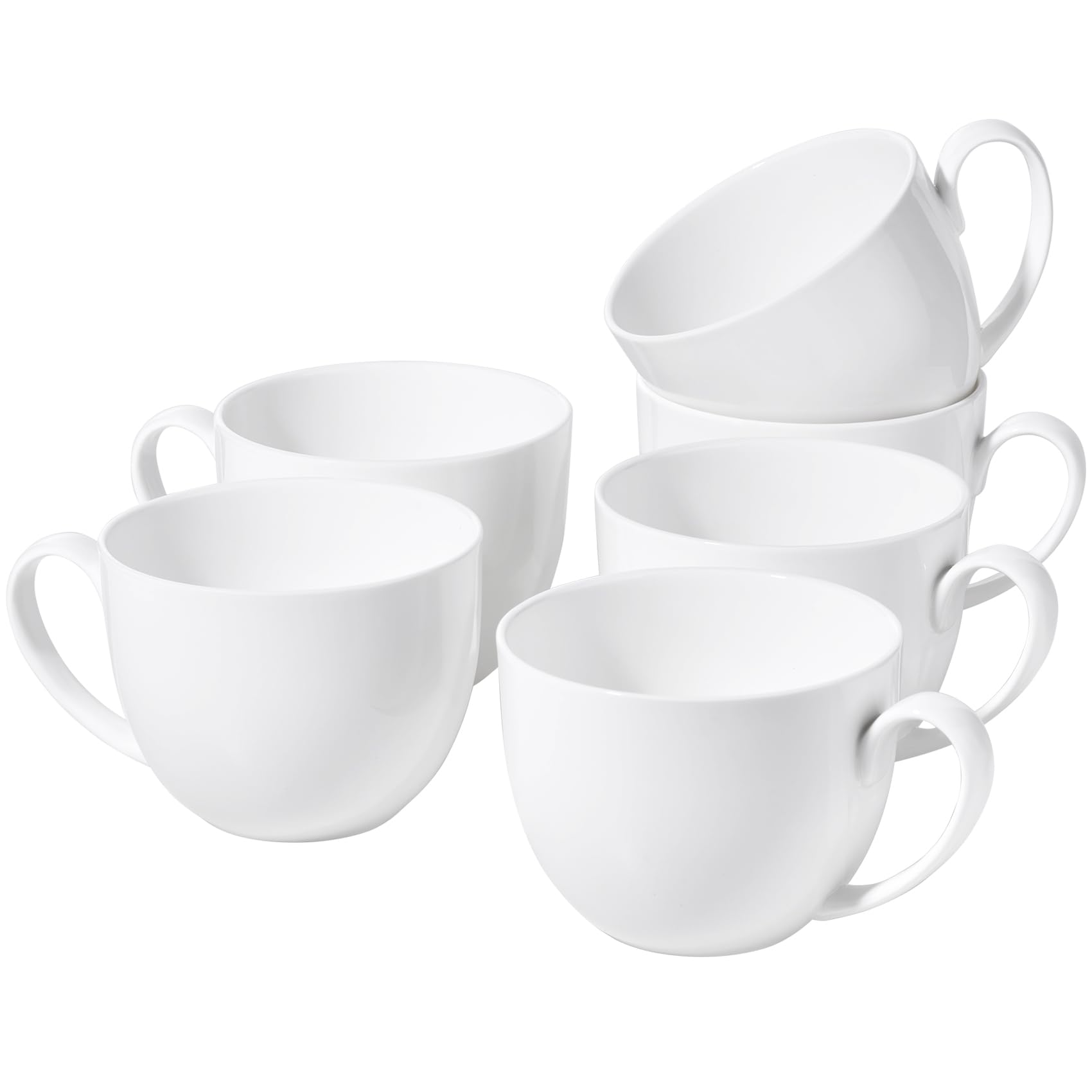 White Large Bone China Coffee Mugs Set of 6, 22 OZ Over 45% Bone China Content Oversized Porcelain Mugs for Cereal, Lightweight Soup Cups with Handles
