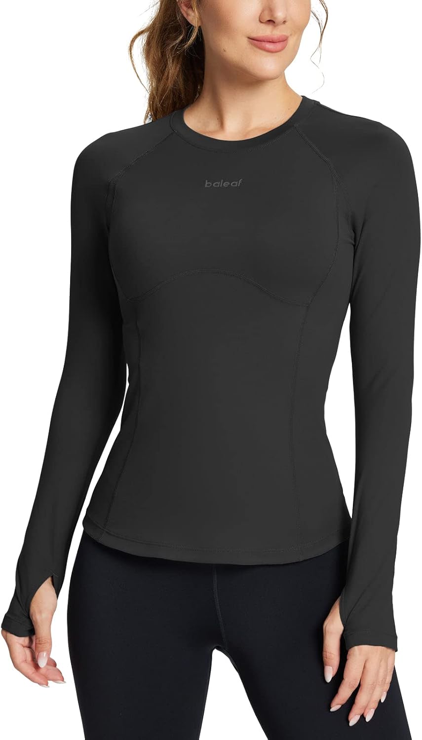 baleaf Women's Long Sleeve Workout Tops Compression Running Shirts Fitted Athletic Warm Thumbholes Quick Dry Yoga