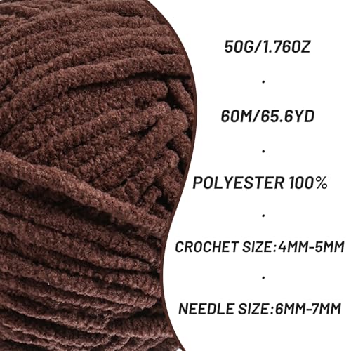 Image of 3 Pack Fluffy Velvet Yarn for Crocheting，Baby Blanket Yarn for Crocheting Soft，150g(196.8yds) Amigurumi Yarns，Plush Chenille Crochet Yarns，Puzzle Yarn for Crochet Weaving Craft(3 Dark Coffee)