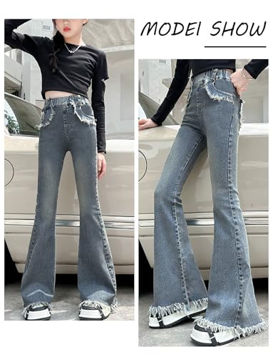 SEAUR Girls Fashion Jeans Stretch Flare Leg Denim Pants Vintage Baggy Elastic Waist Jeans for Kids Trendy Clothes4