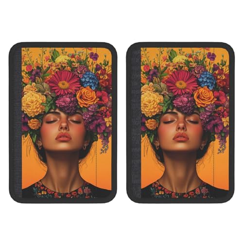 Woman with Flowers in Hair Car Seat Belt Cover 2 Pack Seatbelt Strap Shoulder Pad Protector Universal Comfort for Car