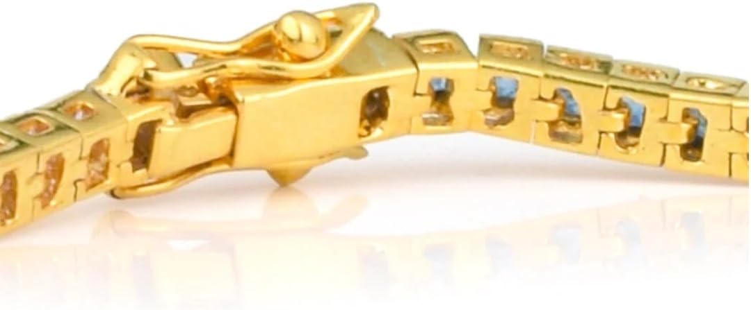 4mm Rainbow Sapphire Tennis Bracelet, 18K Gold Plated, Multi-Color Princess Cut Gemstones