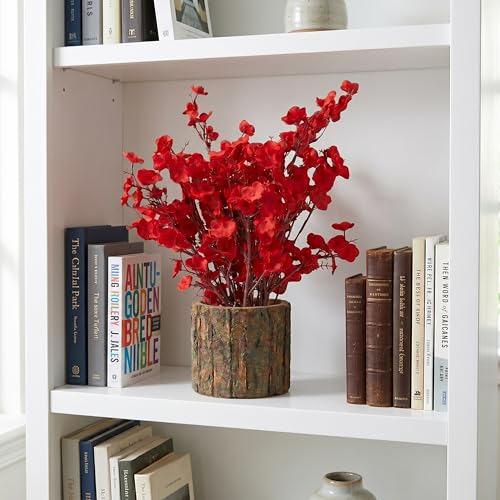Image of Dekorly Artificial Red Baby's Breath Flower with Real Wooden Vase (28CM Overall Height) | Decorative Lifelike Faux Floral Plant in Rustic Tree Log Pot for Living Room(Red Baby's Breadth)