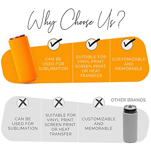 Image of Slim Can Cooler Sleeve 12 Pack - Blank Neoprene Insulated Can Coolers for 12 oz Skinny Beer & Soda Cans - Sublimation Ready Drink Sleeves for Heat Press, Custom Printing & Party Favors (Orange)