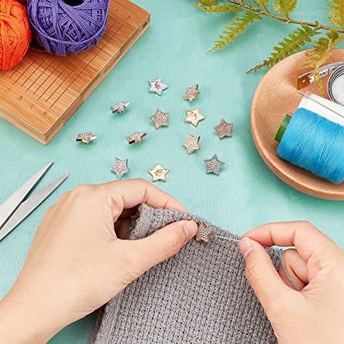 Ahandmaker 20 Pcs Rhinestone Star Buttons, 2 Colors Crystal Glass Bead Button Sewing Shank Button Golden Decorative Button For Women Sweater Coat Uniform Clothing Jacket Jewelry Making Embellishments #TOP2