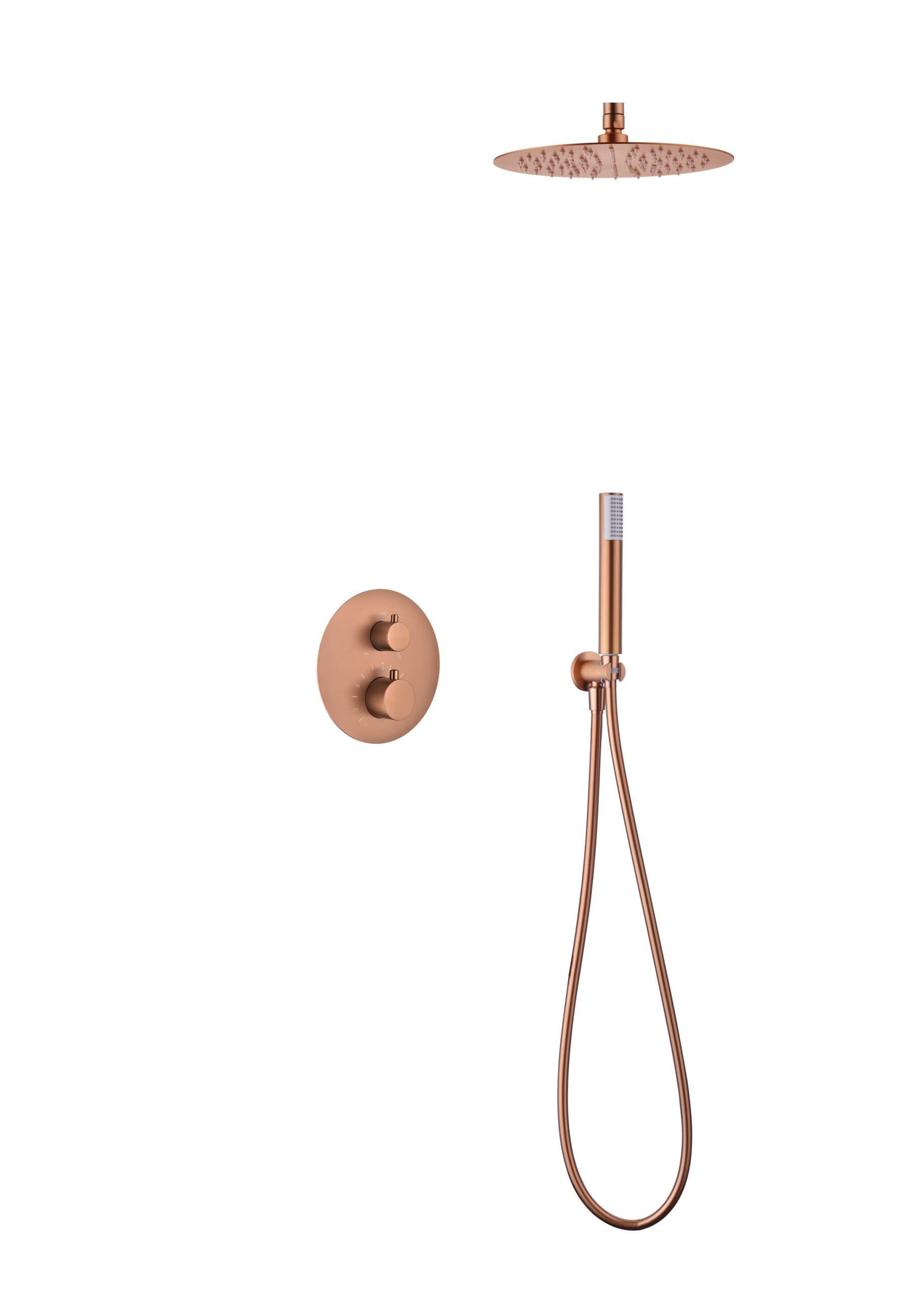 Mice - Conjunto de ducha, Kit termostatico Ducha Empotrado Techo - 2 vías - color oro rosa cepillado (cobre mate) - griferia baño - ducha empotrado techo termostatoco