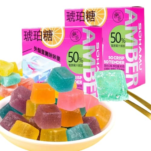 Kohakutou Amber Gemstone Candy - 2 Pack (160g) | Gluten-Free Edible Crystal Clusters with Crispy Shell & Chewy Center | Assorted Flavors, ASMR Snacks, Japanese Jewelry-Inspired Treats