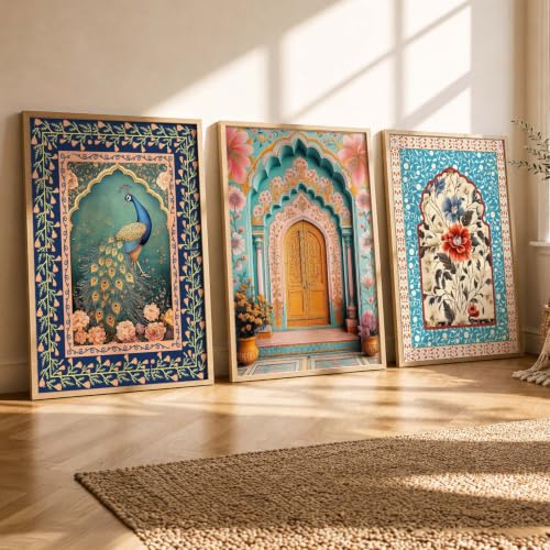 Image of kotart Wall Art Painting With Frame | Paintings Home Decoration For Living Room Bed Room Hotel Wall Decor Digital Reprint Indian Traditional Madhubani Set of 3 (14x20 Inch)