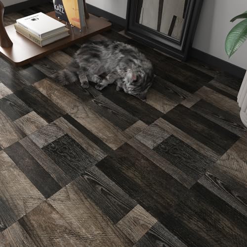 LaCheery Madera Suelo Vinilico Autoadhesivo Marrón Oscuro y Negro Roble Baldosas Adhesivas Suelo Retro 36 Piezas 30cm x 30cm Vinilos para Suelos de Cocina Impermeable para Baño Salón Cobertura 3.24㎡