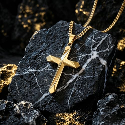 Image of Midari Gold Cross Necklace for Men 18K Gold Cross Pendant Minimalist Faith Necklace Christian Pendant Religious Gift