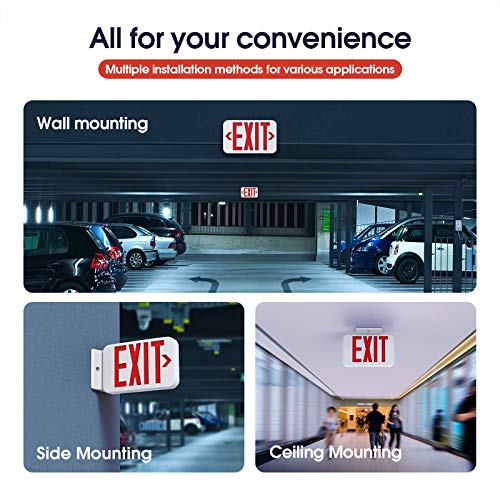 SASELUX Red Led Exit Sign Emergency Light with Double Sided and Battery Backup Exit Light, Contractor Select, AC 120/277V (1 Pack) - Thumbnail 2
