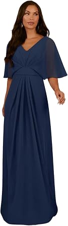 Mother of The Bride Dresses for Women Floor Length Flutter Sleeve V-Neck Chiffon Wedding Guest Dress Formal Evening Gowns Dark Navy Size 20W