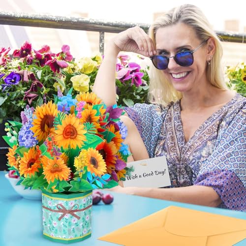 Caffox CF5031PN 4Pack Paper Flower Pop Up Cards, Flower Bouquet Card Popup 3D Greeting Cards For Mother'S Day thumb #1