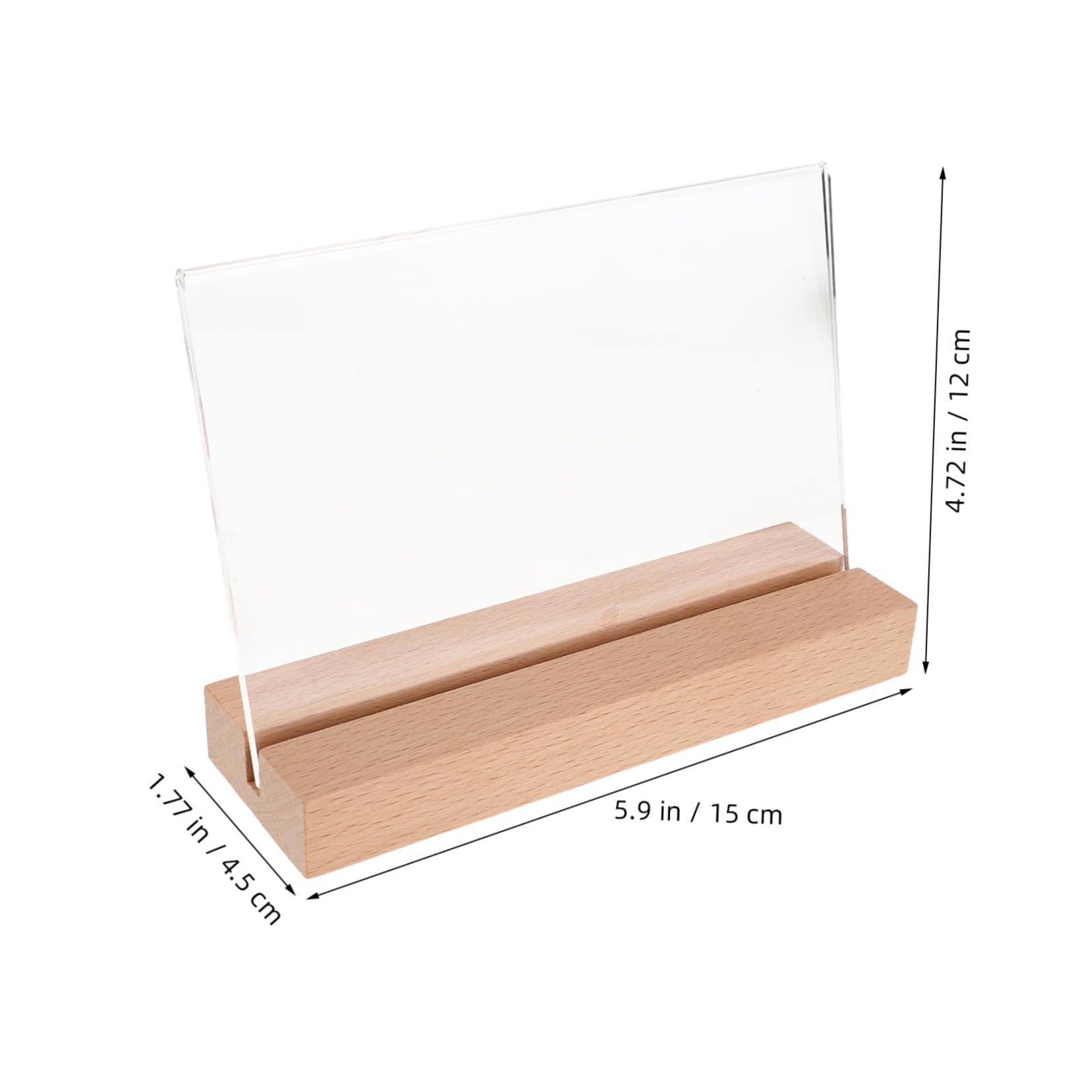 Soporte para Letreros de Escritorio con Base de Madera, Acrílico Transparente, Diseño Horizontal Estable, Adecuado para Oficinas y Restaurantes, Paquete de 5 Unidades