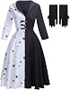 LILLIWEEN Deville Cosplay Costume Black White 2021 Halloween Movie Womens Dress with Gloves