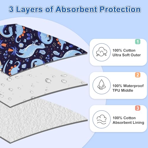 MooMoo Baby Absorbent Potty Training Pants, Nighttime Diaper Pants, Rubber Pants for Boys Girls Dino & Pug 7-9T - Image 3