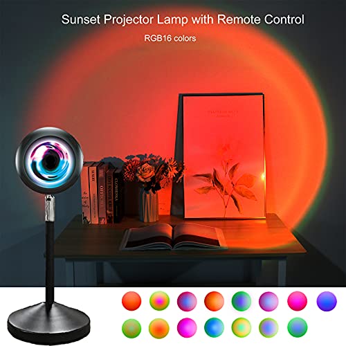 Baiwei Sunset Lamp，Sunset Projector Lamp, 360 Degree Rotation Sunset Light Lamp With Remote Control, 16 Static Colors Led Night Light For Party Bedroom Photography Selfie Living Room, Rainbow #TOP1