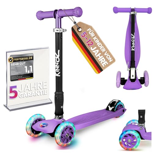 kinnaz Two, Roller für Kinder ab 5 Jahre, faltbar, stufenlos Höhe einstellbar, LED Räder, Ersatzteilservice, Kinderroller, Scooter, 6 7 8 9 Jahre, Schulkind, Junge Mädchen, Hamburg Händler