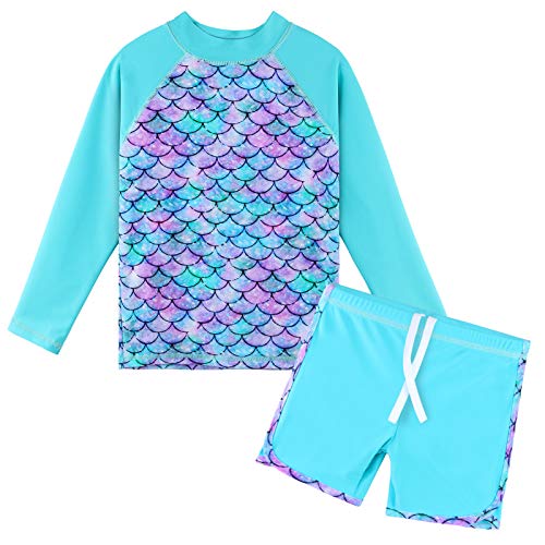 TFJH E Girls Long Sleeve Swimsuits Rashguard Sets Sunsuits UV 50+ Two Piece 3-12Y