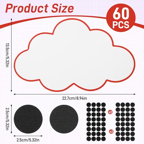60x Moderationskarten Set - Wolken Moderationskarten mit 60 Selbstklebende Klettband, Präsentationskarten Moderationsset als Seminar Zubehör für Moderationskoffer Präsentation und Vortrag