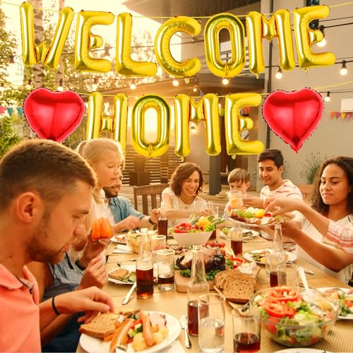 FeteDecor Weclcome Home Bannières Ballons – Décorations de bienvenue pour bébé – Bannière de ballons en feuille d'or en forme de cœur, décorations de bienvenue à la maison – vue 6