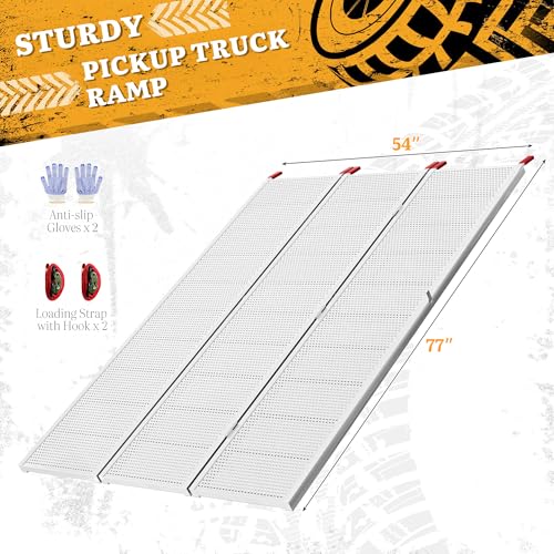 VNN Tri-fold Aluminum Loading Ramp - 77L*54\" W Loading Ramp, 1600LBS Capacity Sturdy Anti-Slip Ramps with Punch Plate Surface, Folding Ramp for ATVs, UTVs, Trucks, Trailers, Lawn Mowers, Motorcycles